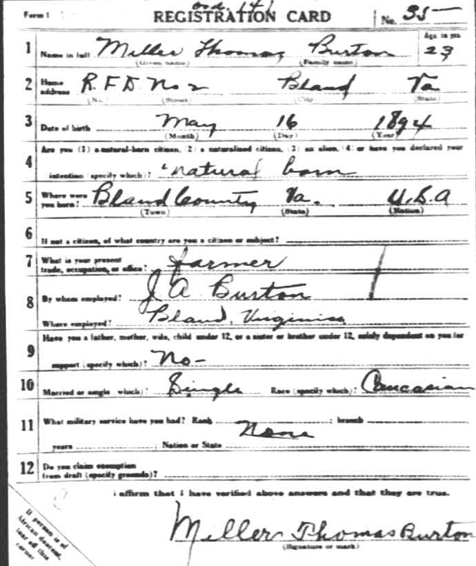 Miller T. Burton Draft Registration